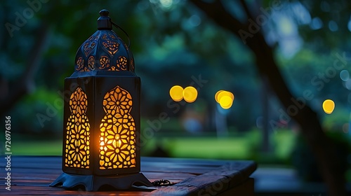 Traditional Arabic lantern lit up for celebrating Ramadan, the Holy Month for whole Muslim world. High quality photo.