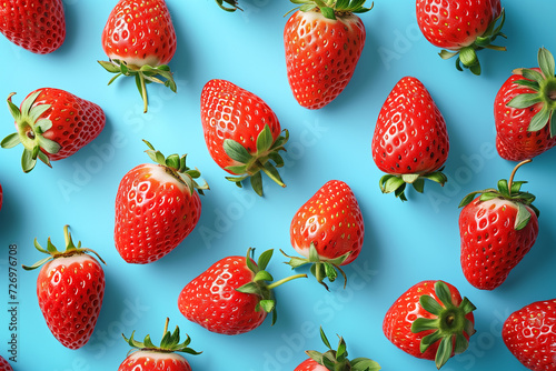 Strawberries pattern on a blue background