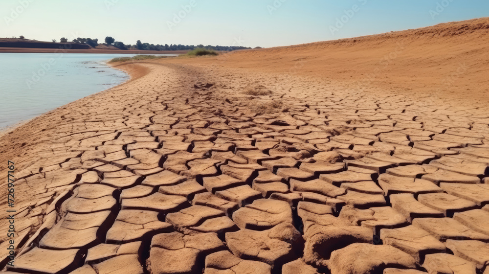 Fototapeta premium Drying up of lakes and rivers in summer