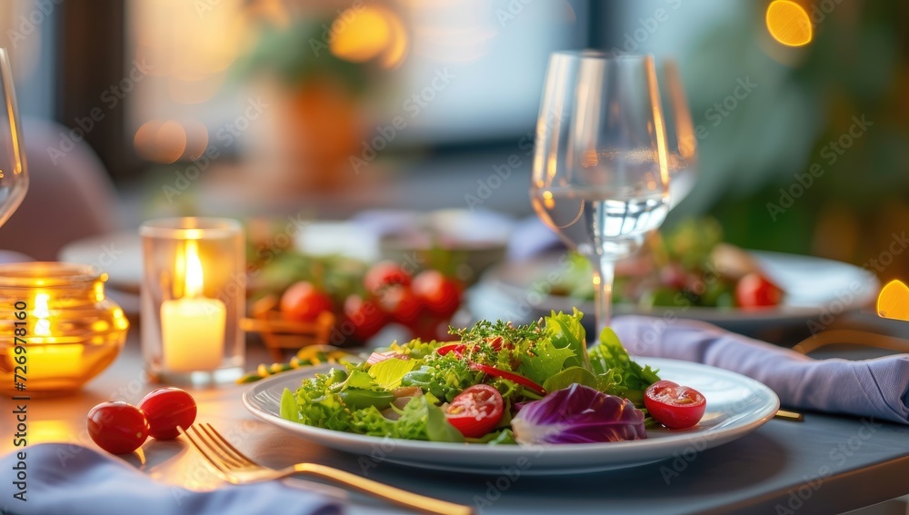 Table served for a romantic dinner in a restaurant. The concept of a romantic dinner. Table served for a romantic dinner in a restaurant. The concept of a romantic dinner.