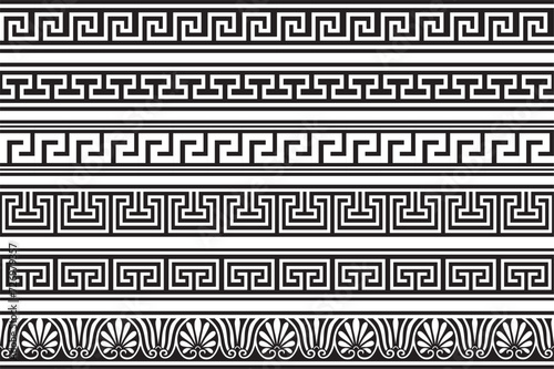 Set of vector monochrome seamless greek classic ornament. Pattern for a border and a frame. Ancient Greece and the Roman Empire. Endless black meander..