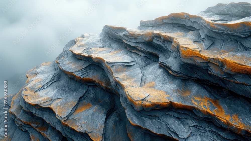 Close-up of a mountain's rocky surface, capturing the detailed textures and patterns