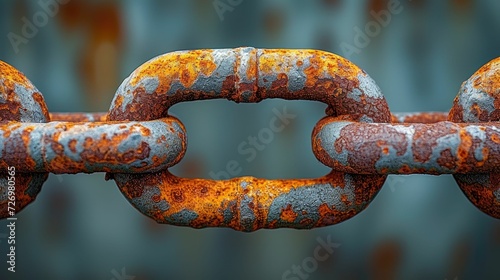 a rusty chain link, emphasizing the texture and depth of rust