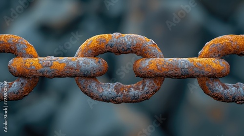 a rusty chain link, emphasizing the texture and depth of rust © Fostor