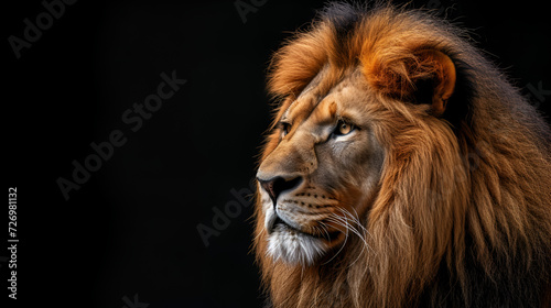 Portrait of a big male African lion on black copy space. generative ai
