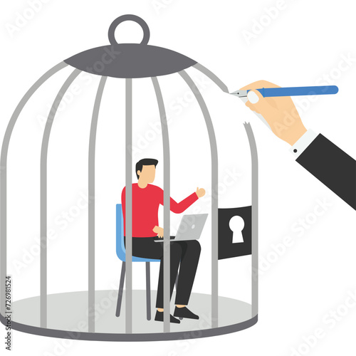 Imprisoned employees to work at home, Vector illustration in flat style

