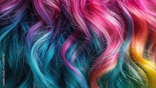Vibrant multicolored hair close up texture background photo