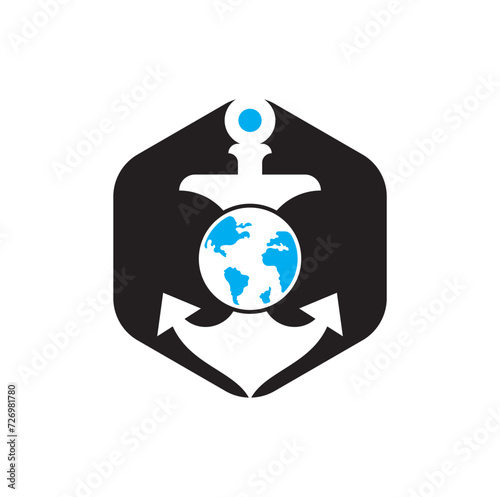 Anchor Globe Logo Template. Anchor and planet logo combination.