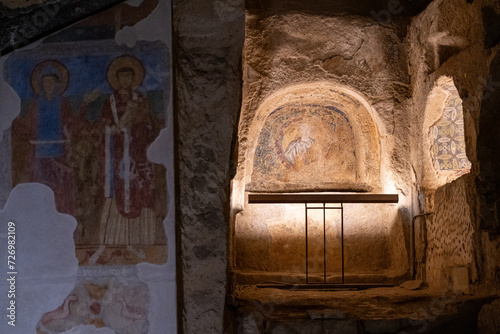 Fresco in the catacombs of San Gennaro in Naples. Italy, Europe.