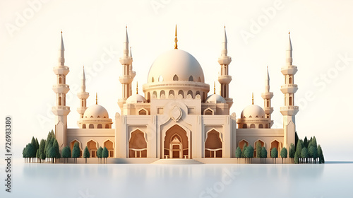 3d Illustration Of Mosque Building Islamic Architecture Ramadan Kareem Background. Ramadan Kareem Background with 3D Mosque Building