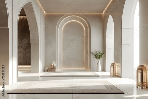 Classic and Minimalist Harmony: 3D Illustration of a Mushalla Interior © Rahmawati