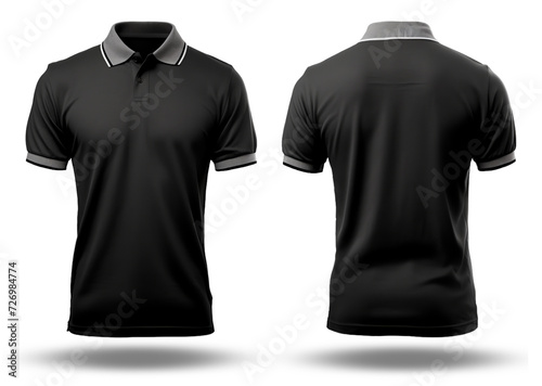 black polo shirt with gray collar front and back view, generative ai