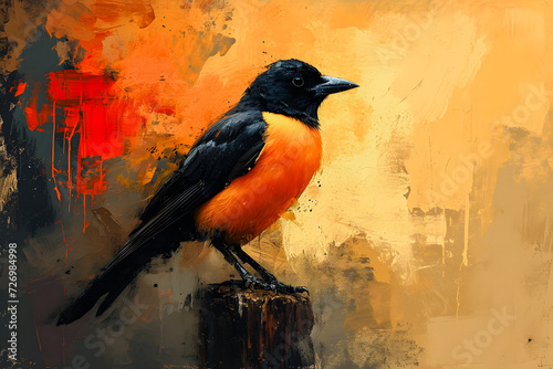Peinture d'un oiseau perché sur un piquet