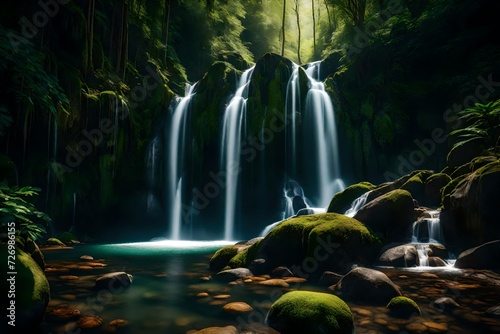 waterfall in the forest in summer