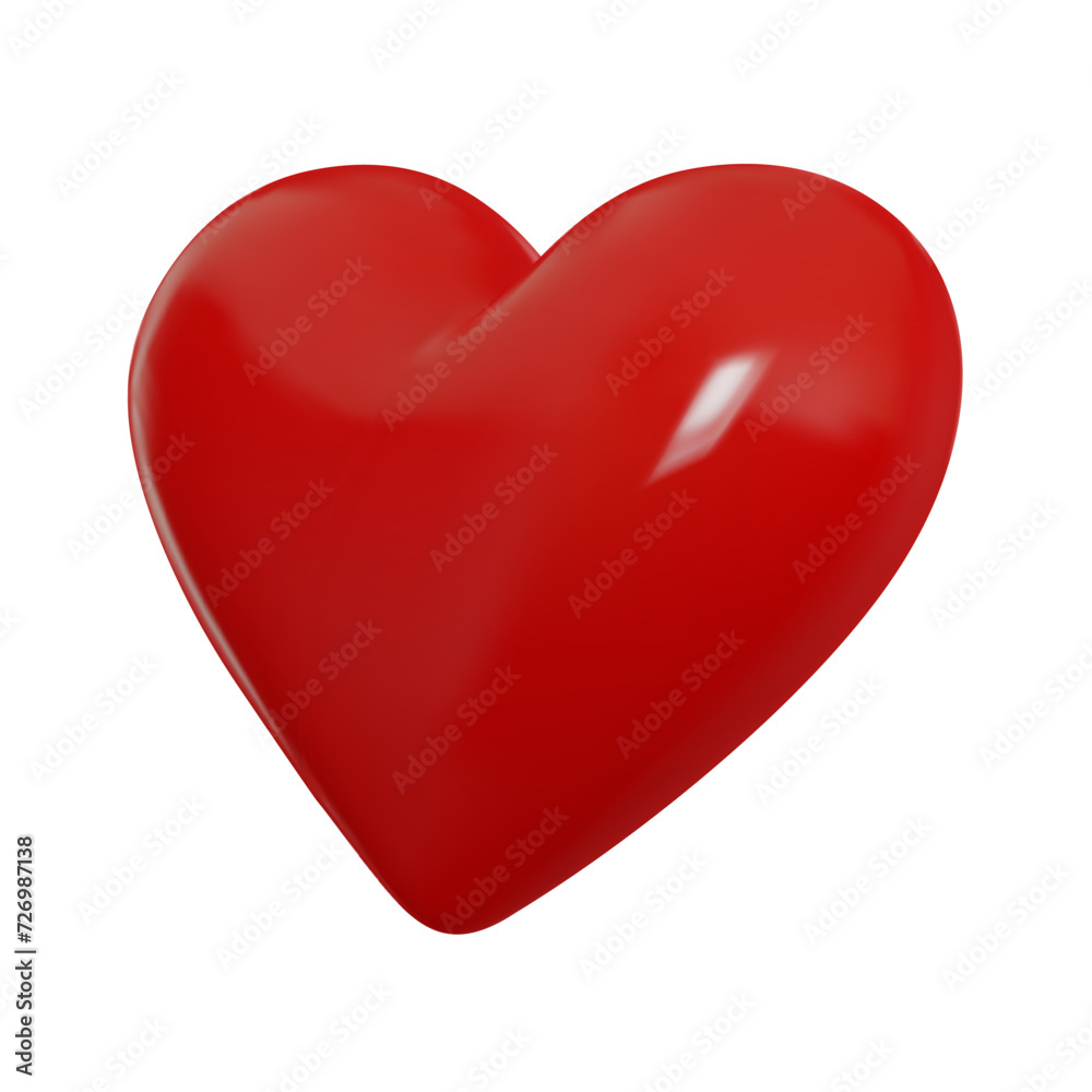 Realistic 3d Red heart, symbol love. Valentines day card. Render 3d isolated on white background. Vector illustration