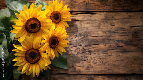 Vintage, Wooden, Table, Adorned, With A, Vibrant, Autumn, Bouquet, Of Sunny, Yellow, Sunflowers, Background, Generated Ai