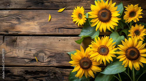 Vintage, Wooden, Table, Adorned, With A, Vibrant, Autumn, Bouquet, Of Sunny, Yellow, Sunflowers, Background, Generated Ai