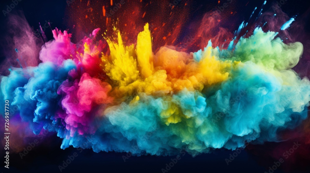 A dynamic explosion of colorful powder against a dark backdrop, symbolizing creativity and energy.