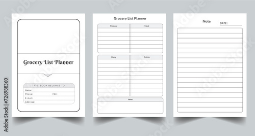 Editable Grocery List Planner Kdp Interior printable template Design.