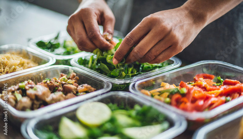 meal prepping, featuring diverse containers and ingredients, highlighting health and organization