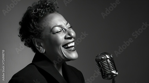 A songstress enchants with her velvety tones, infusing the air with the rich, evocative sounds of jazz. photo