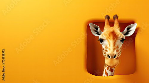 generated illustration of giraffe against yellow wall