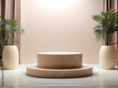 photo product display stage with circle podium 3d background.