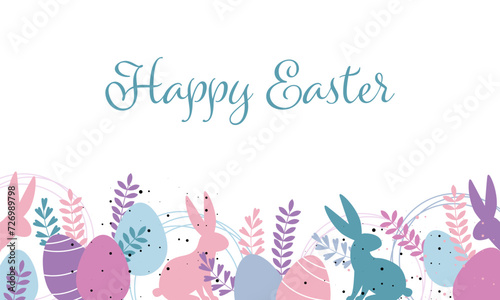 Easter party concept. Easter bunny ears with Easter eggs. Happy Easter background. Vector cute poster for Egg Hunt