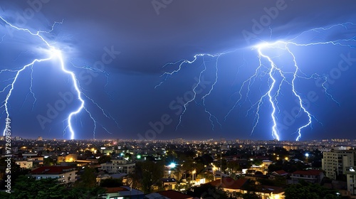 A breathtaking moment frozen in time, as a colossal lightning bolt electrifies the atmosphere.