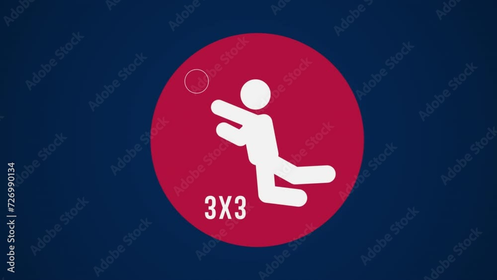 Pictograma de los Juegos Olímpicos de lado derecho con el deporte baloncesto 3x3 en fondo azul. 