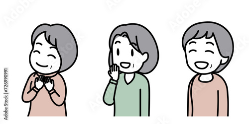 中高年女性3人の上半身イラスト（笑顔）