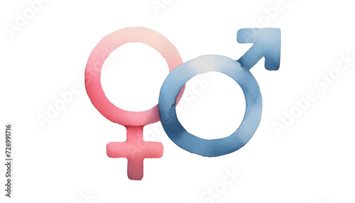 Watercolor painting of male and female symbols