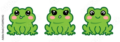 Cute Cartoon Frog Vector Funny Set. Green Froggy Collection Isolated.
