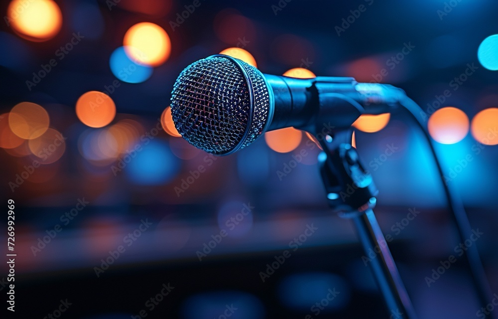 a microphone for a news conference, speaker, report, interview, or broadcasting a public speech, stage performance, or presentation