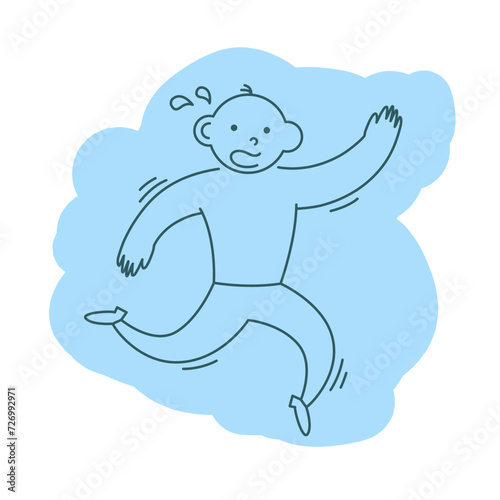 Man is late and runs. Funny character design. Vector illustration in trendy linear cartoon style (ID: 726992971)