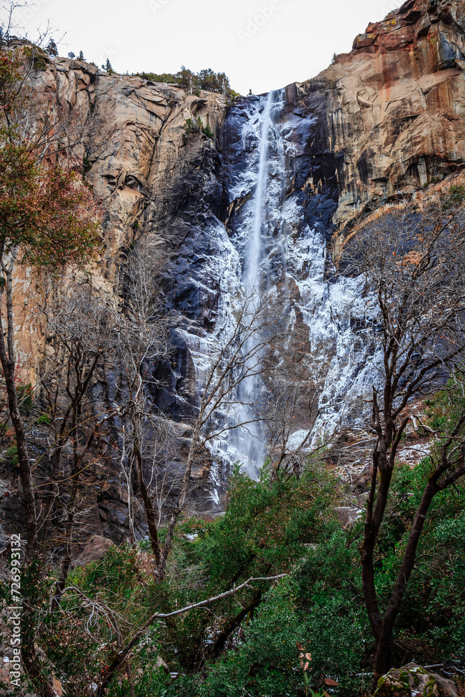 Bridalveil Falls in Winter in Yosemite Valley, Yosemite National Park, California