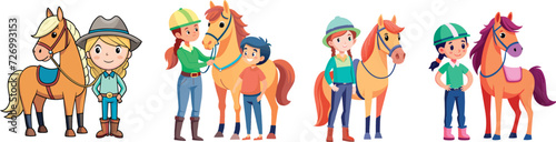 horseback riding with horse and girl standing next