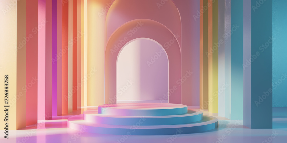 Rainbow Archway: A vibrant and playful backdrop of colorful archways creating a stunning and imaginative stage for product displays or graphic designs Rainbow Archway: A vibrant and playful backdrop of colorful archways creating a stunning and imaginative stage for product displays or graphic designs