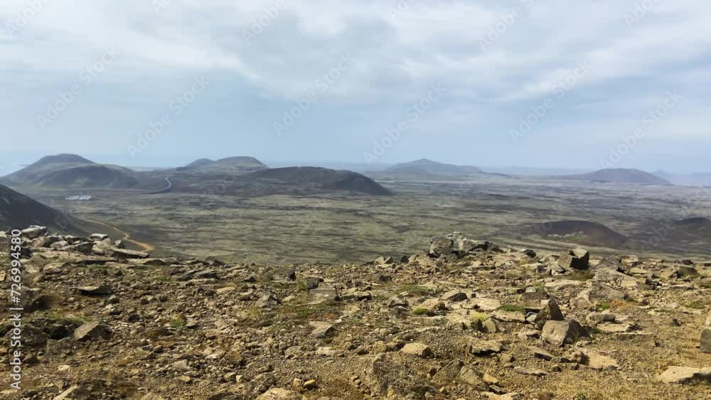 Solidified Lava trekking trail in Iceland, view from mountain top Solidified Lava trekking trail in Iceland, view from mountain top