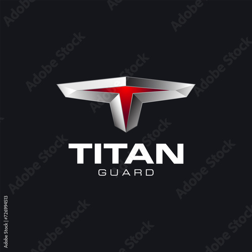 Initial T letter with 3d Style, Silver Metal Chrome Effect Abstract Titan emblem badge Logo Design