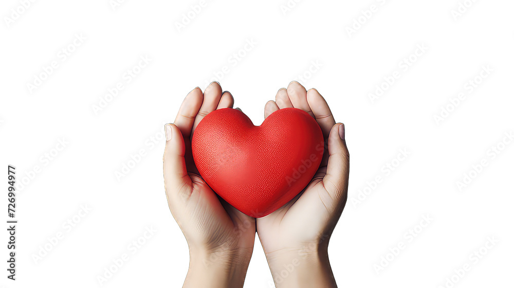 Hands cradling a red heart symbolizing love and care. Hands tenderly holding isolated on transparent background PNG