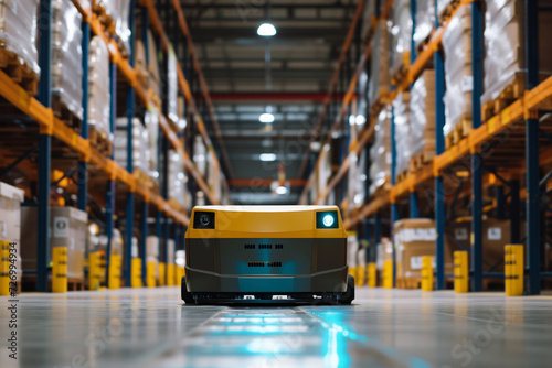 Robots assisting in the logistics, Autonomous Robots Navigating in a Modern Warehouse. generative AI