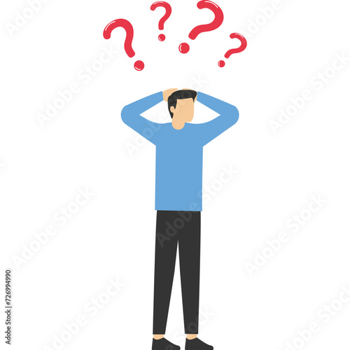 Business doubt choice, doubtful businesswoman choosing choice and pointing her finger to left and right direction.

