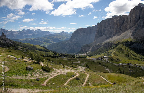 Val Badia and Passo Gardena seen from Dantercepies, Dolomites , Trentino, Alto Adige, Sudtirol, South Tyrol, Italy