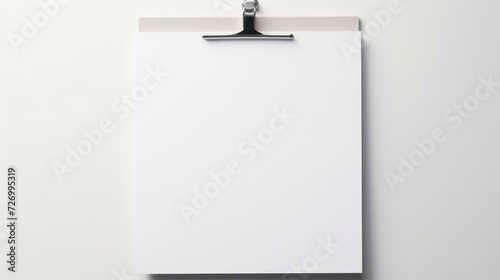 blank note paper with clip on white background
