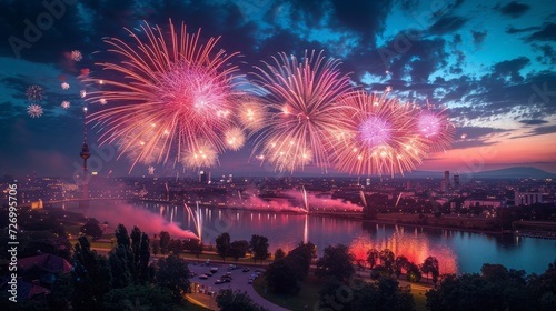 Fireworks in the Olympiapark at the Festival Sommernachtstraum in Munich 