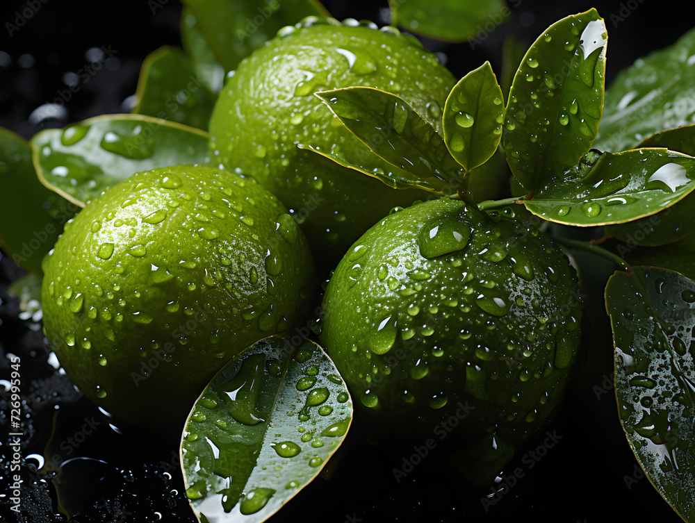 black image of limes with water drops black image of limes with water drops