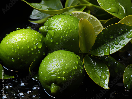 black image of limes with water drops