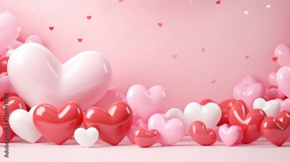 Soft Pink Hearts Floating on Pastel Valentine's Backdrop - Generative AI