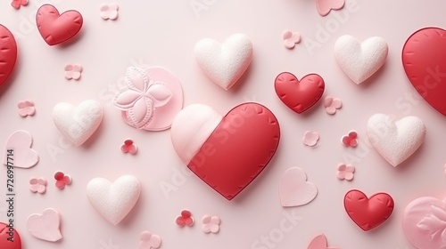 Soft Pink Hearts Floating on Pastel Valentine's Backdrop - Generative AI © Gelpi